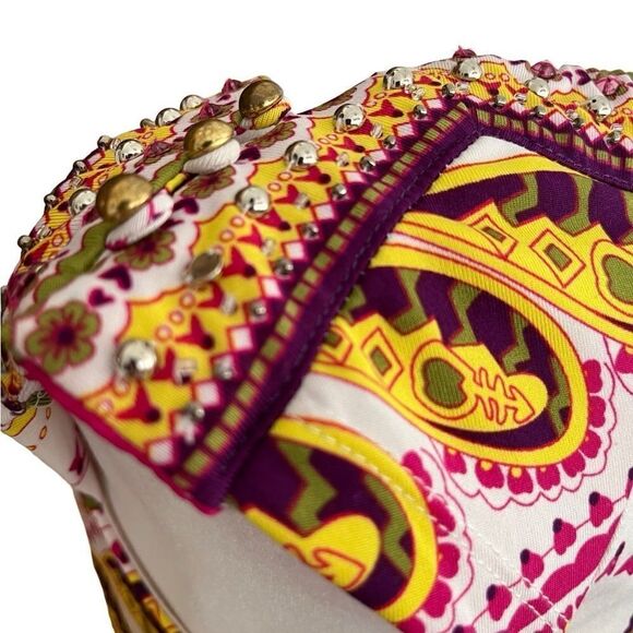 Dress Barn abstract print embellished dress with tie back polyester/spandex sz 4 - Picture 4 of 9